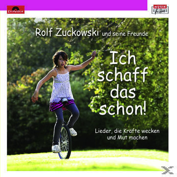 Albumcover mit Mädchen auf Einrad, Text: 'Ich schaff das schon!' von Rolf Zuckowski.