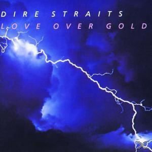 Albumcover. Ein blauer Himmel mit Blitzen. Albumtitel: 'Love Over Gold' von Dire Straits.