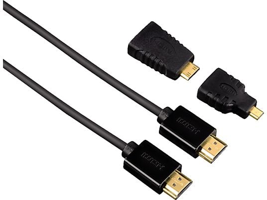 HAMA Câble HDMI™ haute vitesse, mâle - mâle, Ethernet, 1.5 m + 2 Adaptateurs HDMI™ - Câble adaptateur (Noir)