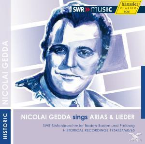 Albumcover: Ein blau getöntes Porträt von Nicolai Gedda. Text: Nicolai Gedda singt Arien & Lieder. SWR Music.