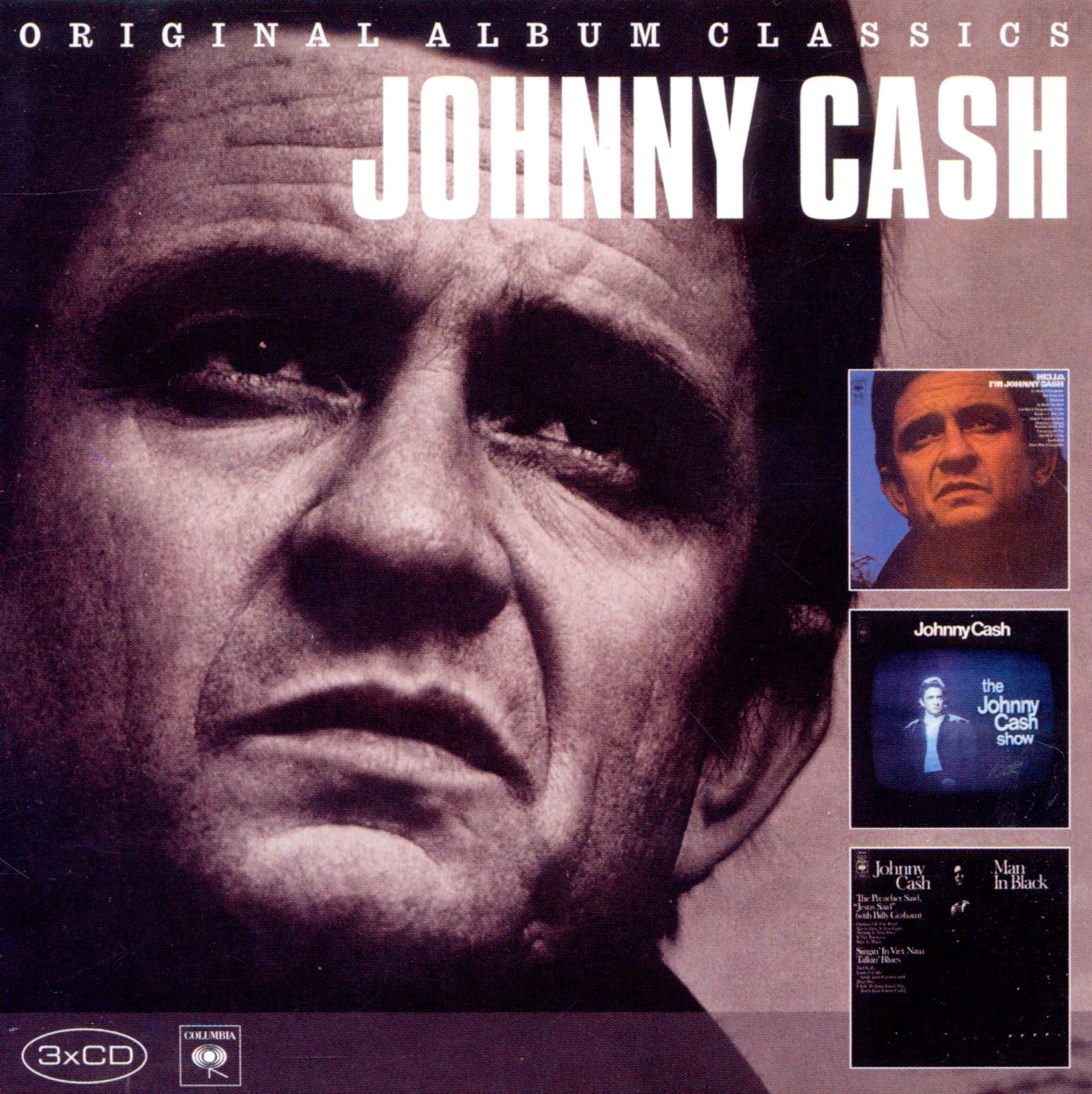 CD-Cover mit Johnny Cashs Gesicht in Schwarzweiß. Sammlung seiner größten Hits.