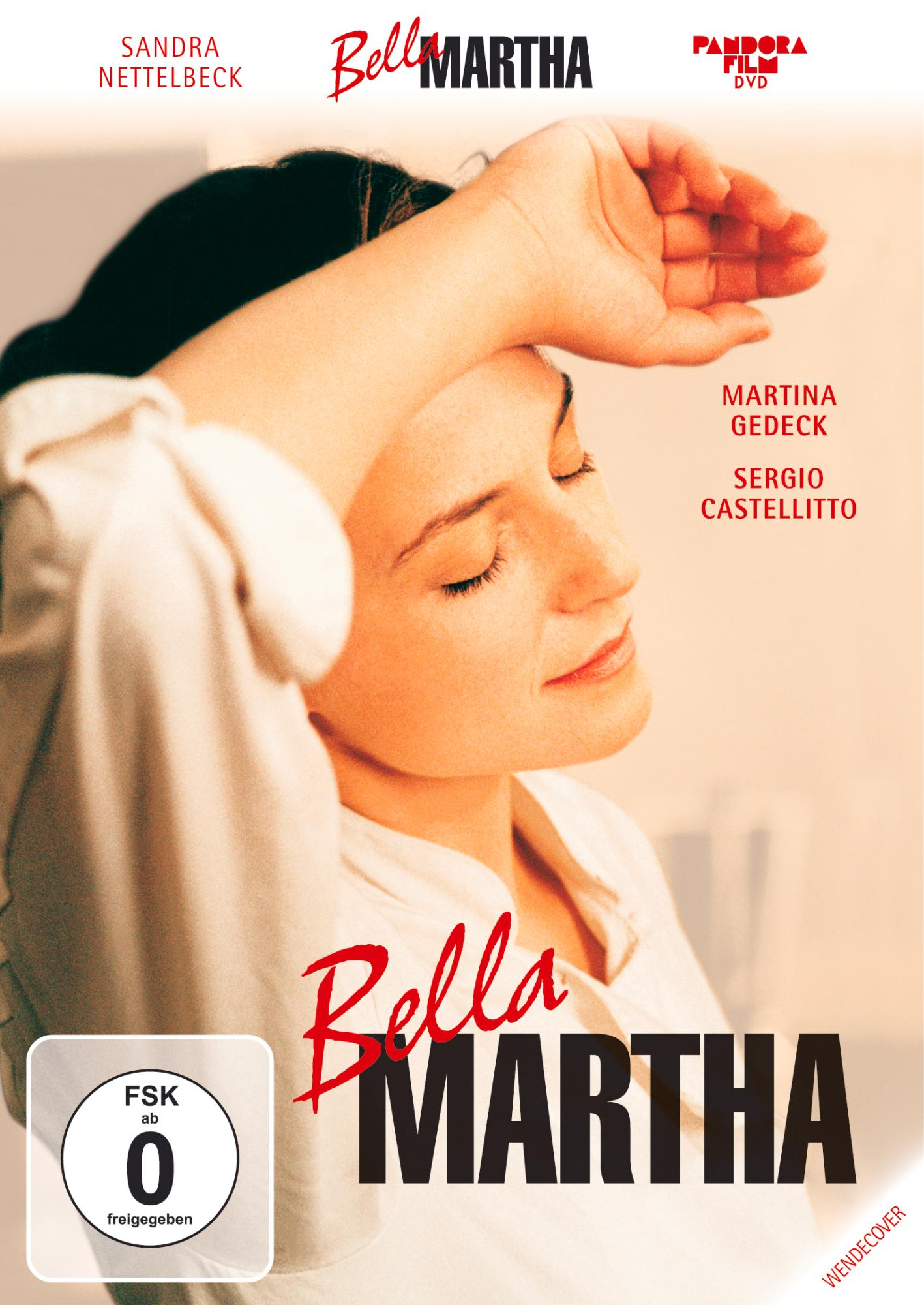 Bella Martha Filmplakat: Frau berührt Stirn, blickt nach unten. Text und Logos.
