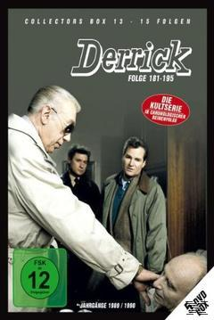 Derrick DVD-Cover. Zeigt die Hauptfigur mit zwei anderen Männern und einer Leiche.