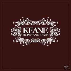 Albumcover. Titel: Keane, Hopes and Fears. Brauner Hintergrund mit weißem Design.