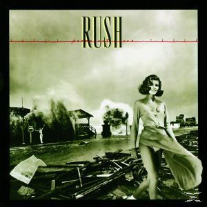 Rush Albumcover, Frau geht vor einem Sturm und einer zerstörten Stadt.
