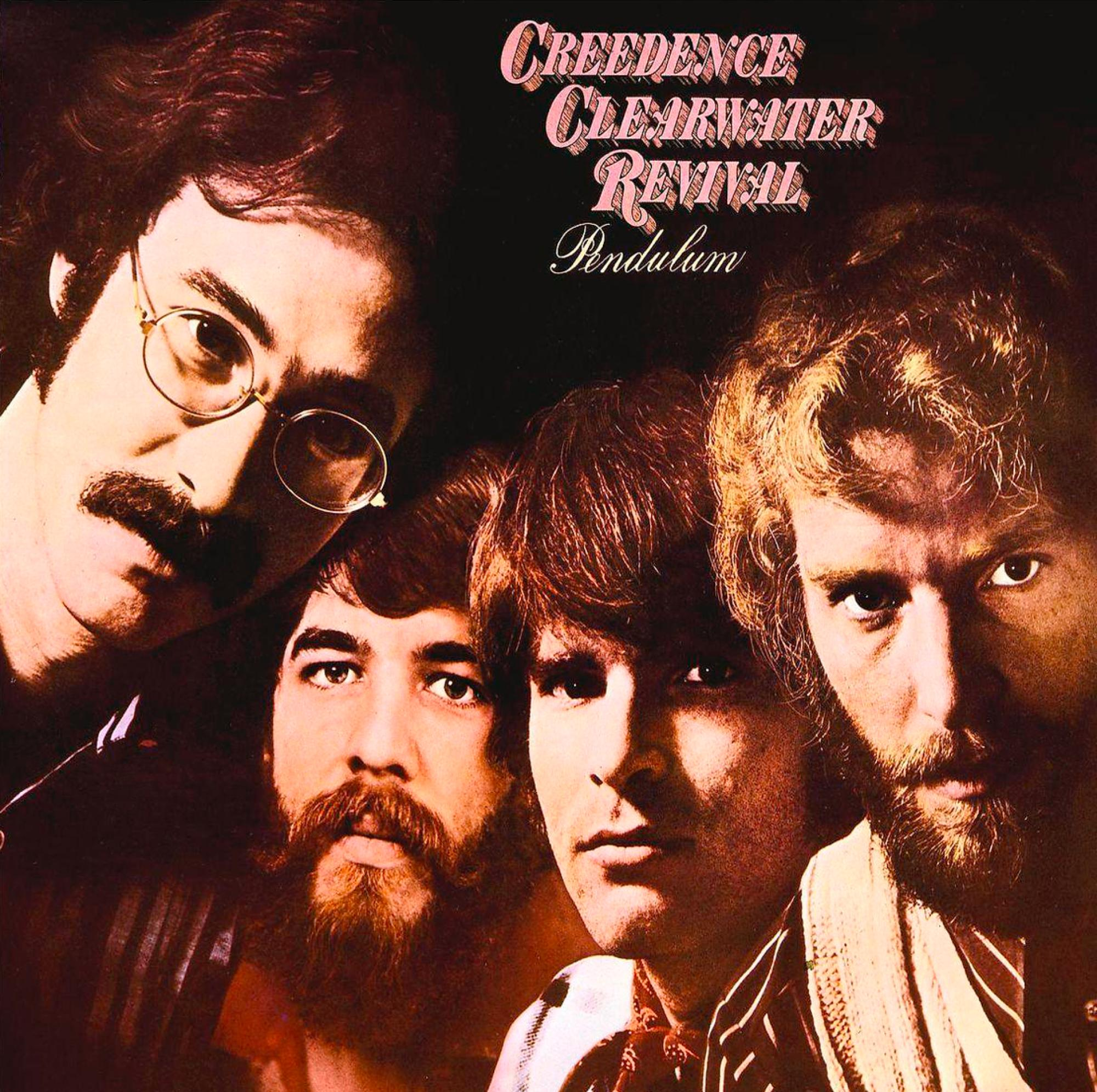 Creedence Clearwater Revival Albumcover. Bandmitglieder in einer Nahaufnahme, Brauntöne.