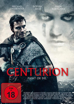 Filmcover mit Michael Fassbender. Roter Titel 'Centurion'. FSK 18-Rating.