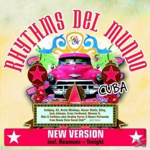Albumcover für Rhythms Del Mundo Cuba, mit einem rosa Oldtimer. Titeltext ist prominent.