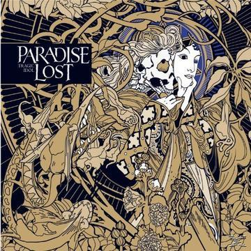 Paradise Lost Albumcover mit einer Frau, einem Schädel und floralem Design.