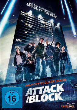 Film-DVD-Hülle mit einer Gruppe von Personen und einem Gebäude.