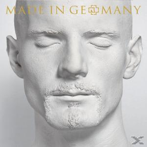 Weißer Gipsabdruck eines Männerkopfes, geschlossene Augen, mit Bart. Made in Germany.