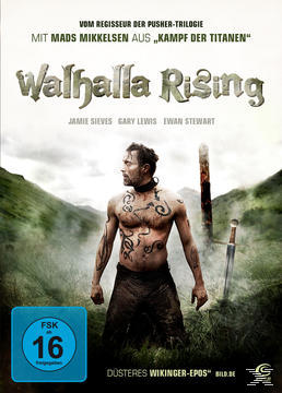 DVD-Cover: Walhalla Rising. Ein Mann mit Tätowierungen und Schwert, in einer Berglandschaft.