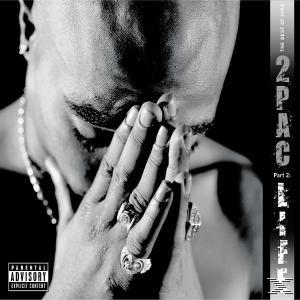Albumcover: 2Pac, The Best of 2Pac Part 2. Schwarz-Weiß, Gesicht teilweise verdeckt.