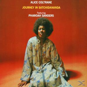 Alice Coltrane album borítója, Pharoah Sanders-szel, piros háttéren.