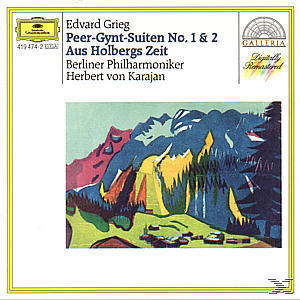 Edvard Grieg album borító, hegyek, színes műalkotás.