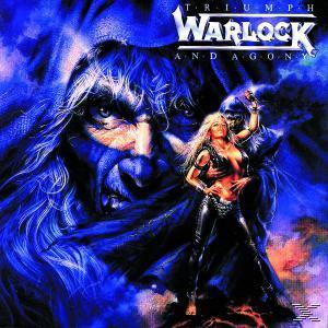Albumcover: Triumph and Agony von Warlock. Bild einer Frau und eines Monsters. Dunkelblauer Hintergrund.