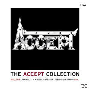 Albumcover in Schwarz mit dem Wort ACCEPT in silbernen, fetten Buchstaben. The Accept Collection.