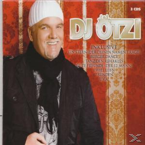 Albumcover mit DJ Ötzi, lächelnd, trägt einen weißen Hut und einen schwarzen Schal, Text und roter Hintergrund.