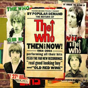 Albumcover für The Who, 'Then and Now'. Eine Collage aus Bildern, mit Text in Rot.