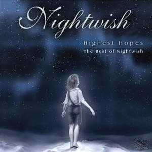 Nightwish-Albumcover. Mädchen blickt in den Sternenhimmel. Titeltext in Weiß. Dunkelblauer und schwarzer Hintergrund.