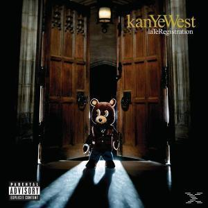 Kanye Wests Albumcover 'Late Registration'. Es zeigt einen Bären in einer College-Umgebung.