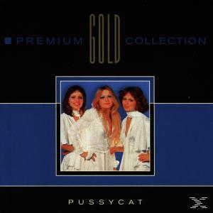 Albumcover mit Pussycat-Bandmitgliedern in weißen Outfits, umrahmt von einem dunkelblauen und goldenen Rand.