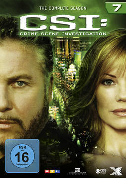 DVD-Cover für CSI. Zwei Personen nebeneinander mit einem Hintergrund der Stadt. Der Titel der Show steht oben.