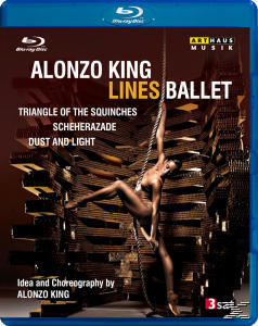 Blu-ray-Cover. Tänzer an einem Seil, Hintergrund Holzstruktur. Titel: Alonzo King Lines Ballet.