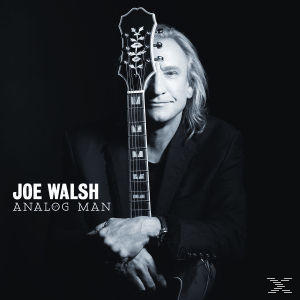 Schwarz-Weiß-Bild eines Mannes, der eine Gitarre hält. Der Titel 'Joe Walsh' ist sichtbar.