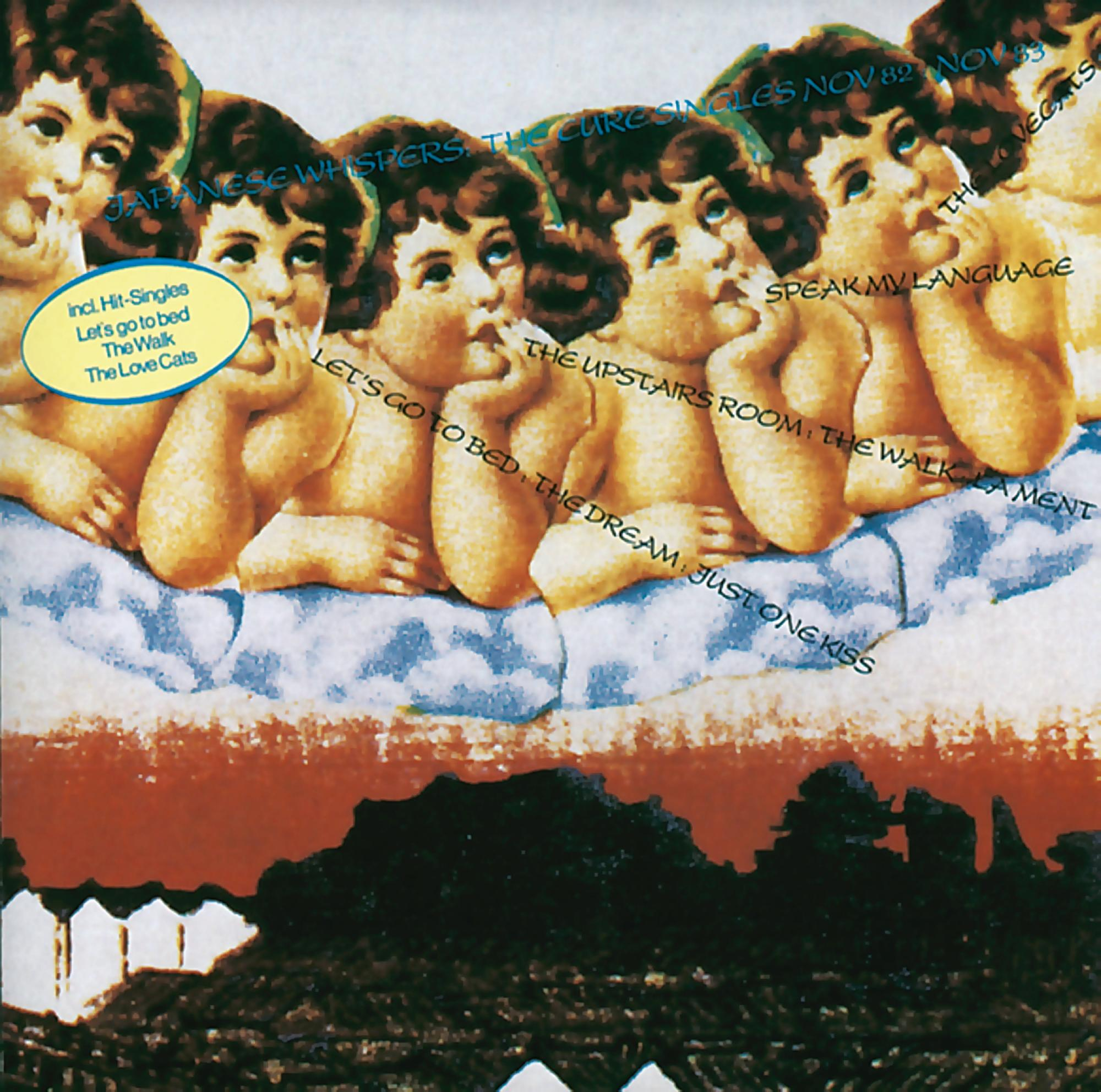 Albumcover mit Engeln auf Wolken. Text enthält Japanese Whispers und andere Songtitel.