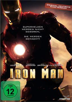 Iron Man-Filmposter mit Iron Man im Zentrum, mit Text und einem grünen Bewertungssymbol.