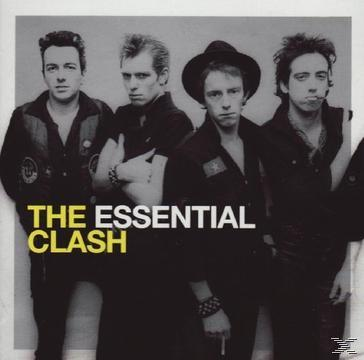 Das Albumcover von The Clash zeigt vier Männer in Schwarz, der Titel 'The Essential Clash' ist gelb und weiß.