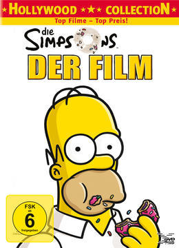 DVD-Cover von 'The Simpsons Movie'. Homer Simpson isst einen Donut, gelber Hintergrund und das FSK-Logo.