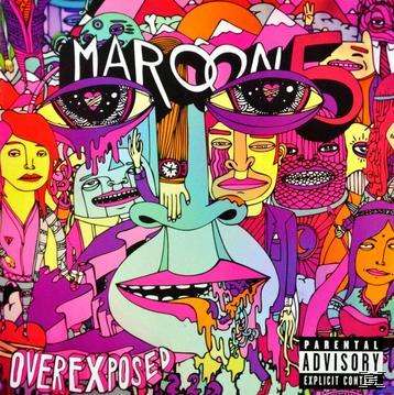 Albumcover mit stilisierten Gesichtern und Augen in leuchtenden Farben, Text 'Maroon 5'.