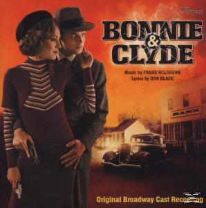 Albumcover für das Musical 'Bonnie & Clyde'. Ein Paar, ein Auto und eine Stadtszene.