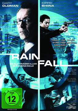 Filmplakat, Gary Oldman und Kippei Shiina. Text: Rainfall, in Auftragskiller in Fadenkreuz.