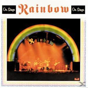 Albumcover: Bühne mit Regenbogen, die Band Rainbow spielt mit dem Text 'On Stage'.