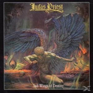Album borító szoborszerű figurával és angyalszárnyakkal, a címe: 'Sad Wings of Destiny'.
