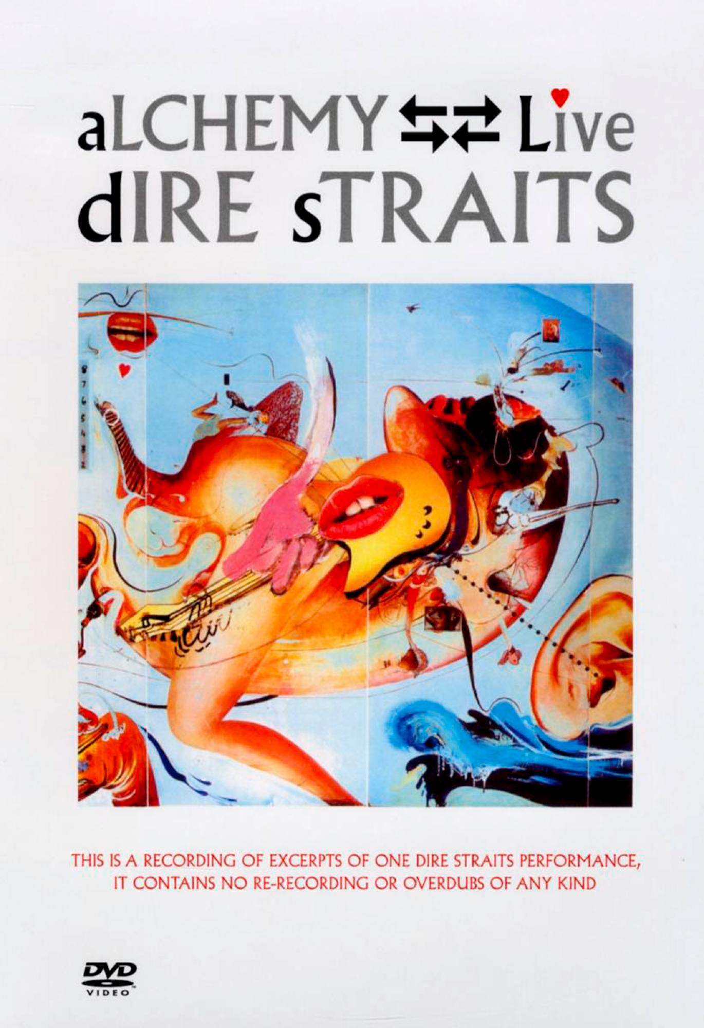 DVD-Cover von Dire Straits' Live-Album mit abstrakter Kunst einer Gitarre und Lippen.