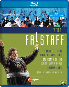 Blu-ray-Cover mit einer Opernszene, Text in mehreren Sprachen und einem blauen Rahmen.