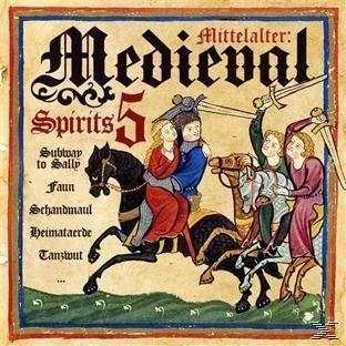 Albumcover mit Text über einer Illustration im mittelalterlichen Stil mit Figuren auf Pferden.
