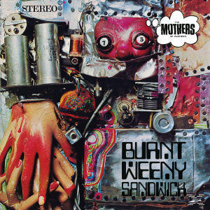 Albumcover von Burnt Weeny Sandwich von The Mothers. Enthält eine Collage aus Metallobjekten und cartoonartigen Bildern.