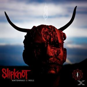 Ein dunkles Bild eines roten Teufelsgesichts mit Hörnern. Das Wort Slipknot steht rot unten links.