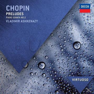 Albumcover mit Wassertropfen und Text: Chopin, Präludien, Klaviersonate Nr. 2.