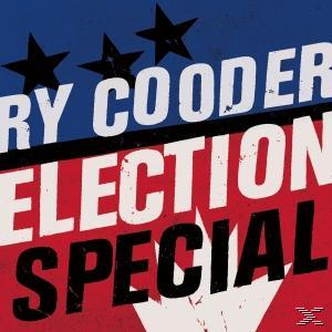 Albumcover für Ry Cooder. Rot, Weiß und Blau mit Text: Election Special.
