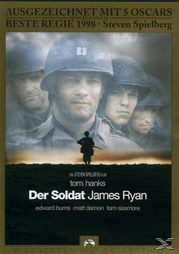 Filmplakat: Soldaten mit Helmen blicken zum Betrachter. Titel: Der Soldat James Ryan.