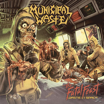Albumcover: Ein Zombie in einem Gefahrgutanzug hält ein Herz in einer Weltraumszene. Der Titel lautet 'The Fatal Feast'.