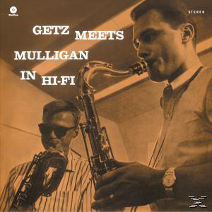 Album borítója két zenésszel, egyikük szaxofonozik. A 'Getz Meets Mulligan' cím.