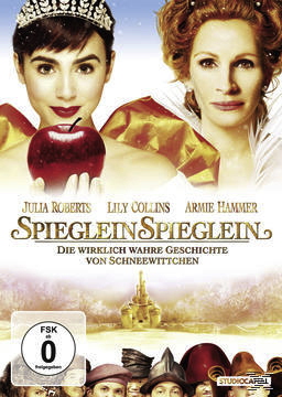 Filmposter mit Julia Roberts und Lily Collins, Titel 'Spieglein Spieglein'.