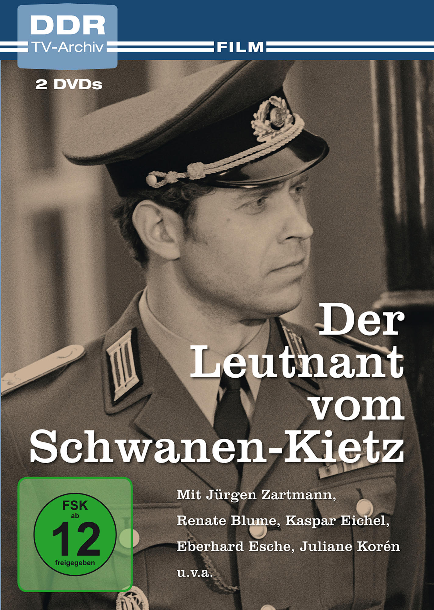 DVD-Cover mit einem Mann in Militäruniform, der Titel lautet 'Der Leutnant vom Schwanen-Kietz'.